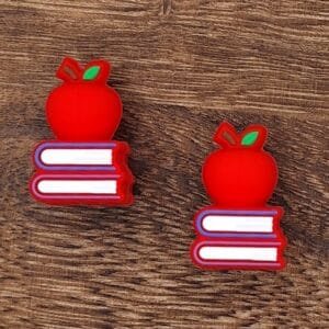 3d Stacked Books with Apple Silicone Focal Bead