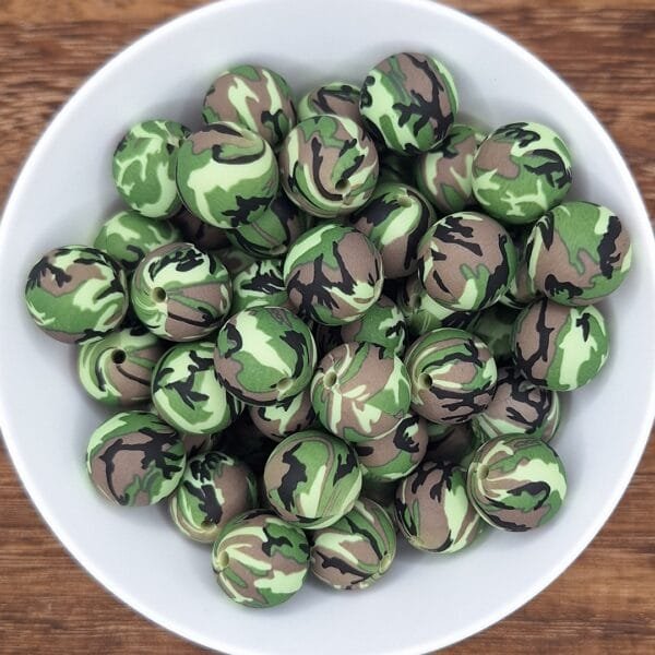 15mm Silicone Print Beads, Camoflauge