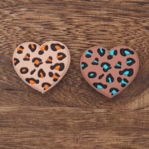 Leopard Print Heart Silicone Focal Bead, Choice of Color