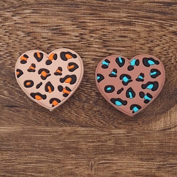 Leopard Print Heart Silicone Focal Bead, Choice of Color