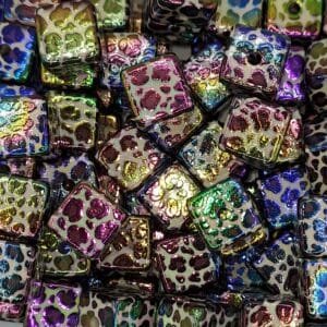 18mm UV Leopard Print Square Acrylic Bead