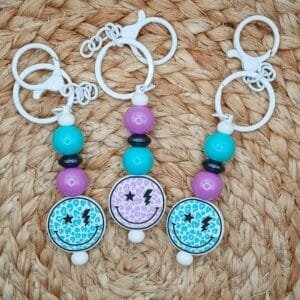 Leopard Smiley Premade Keychain, Choice of Colors