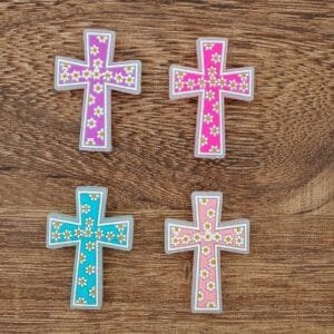 Floral Cross Silicone Focal Bead, Choice of color