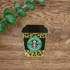 Coffee, Scrubs, Rubber Gloves Leopard Print Cup Glitter Flatback