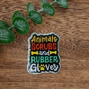 Animals, Scrubs, Rubber Gloves Glitter Flatback