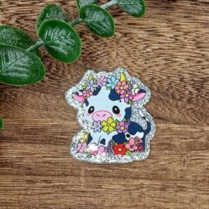 Floral Cow Glitter Flatback