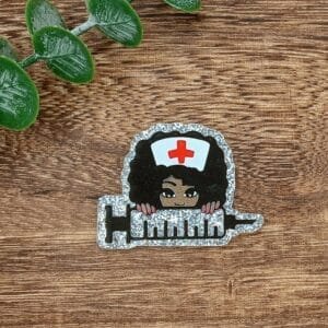 African American Nurse Glitter Flatback
