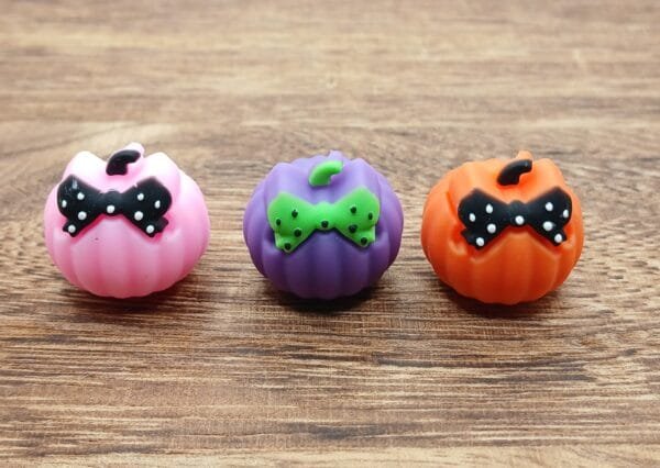 3D Pumpkin with Bow Silicone Focal Bead, choice of color