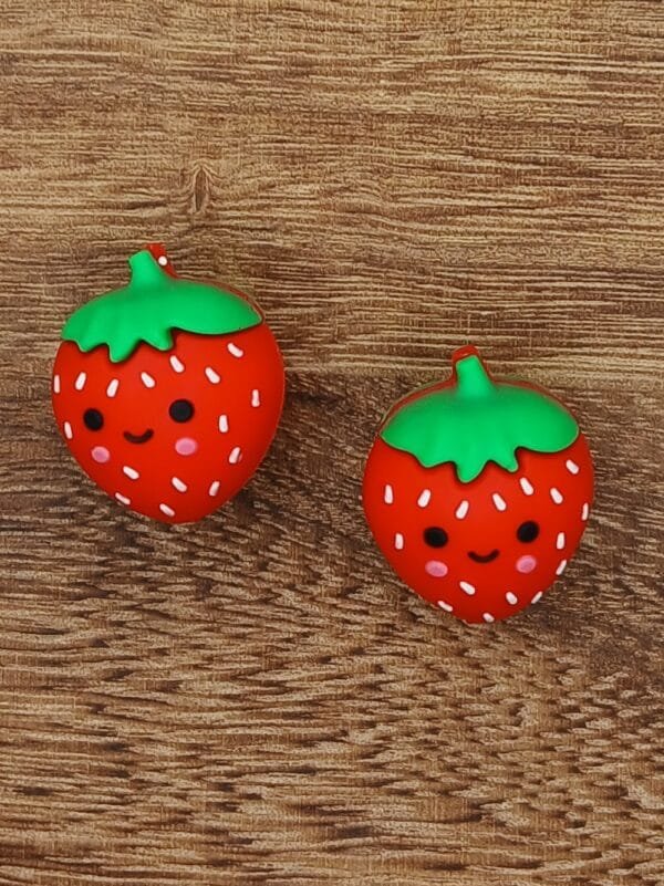 3D Smiling Strawberry Silicone Focal Bead