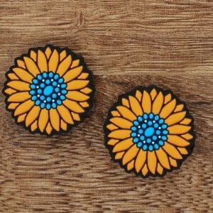 Orange Sunflower with Turquoise Silicone Focal Bead