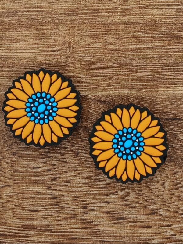 Orange Sunflower with Turquoise Silicone Focal Bead