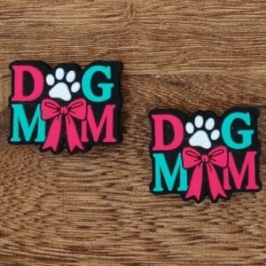 Dog Mom with Bow Silicone Focal Bead